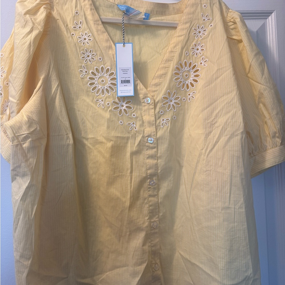 Draper James Yellow Floral Embroidered Blouse